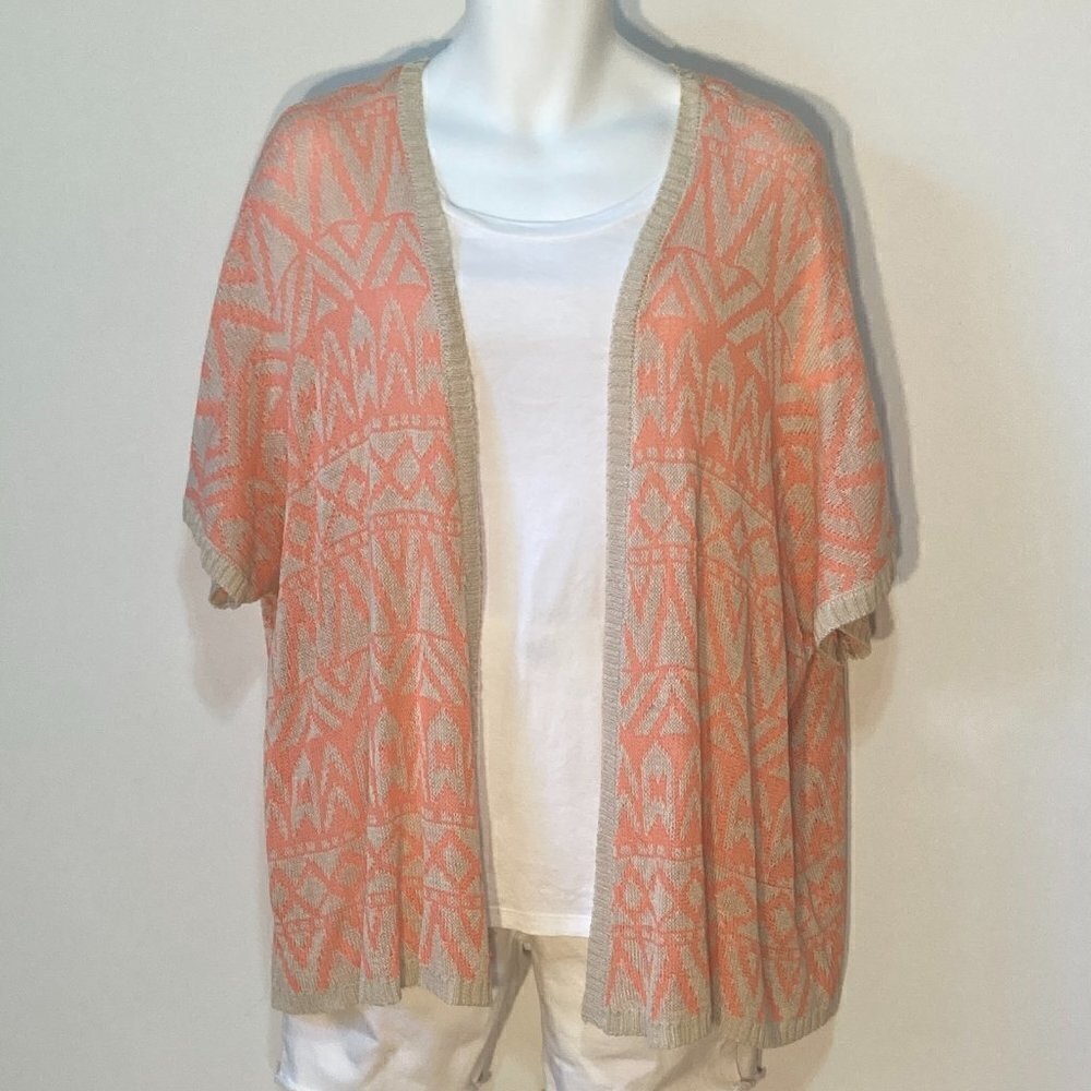 Blu Pepper SZ M  Tangerine & Ecru loose weaved oversized open front cardigan